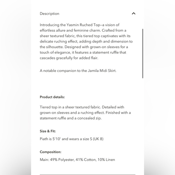 Ghospell Yasmin Ruched top - size medium+ in cream - Picture 9 of 11